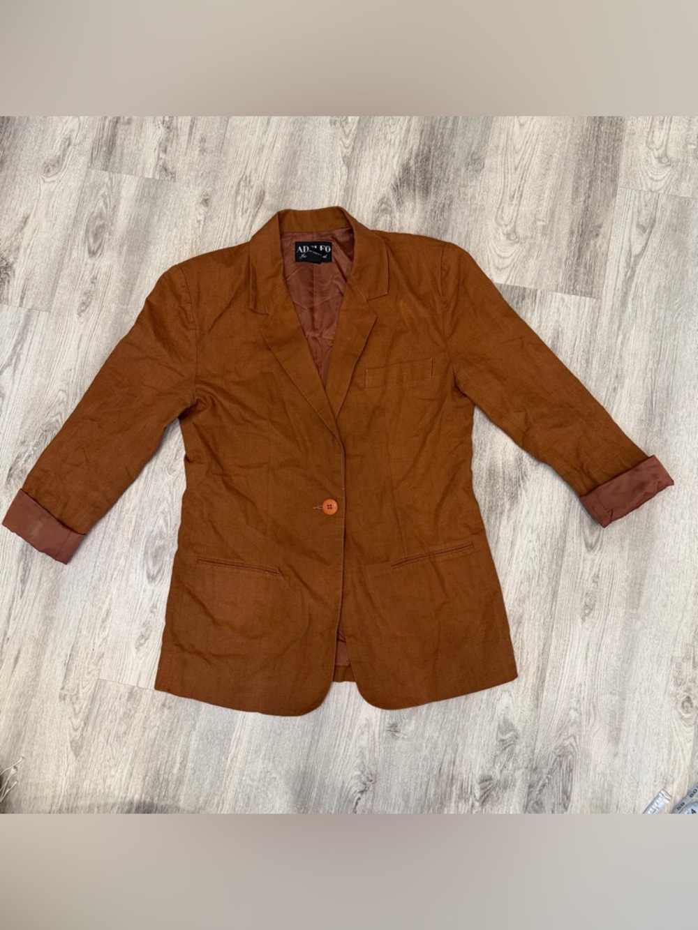 Adolfo International Linen Blend Blazer Brown Tailored Jacket Size 6